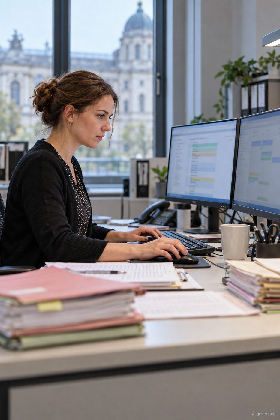 Justizmitarbeiterin-erfasst-ihre-Arbeitsaufgaben